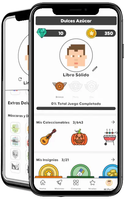 Dos moviles en vertical con las pantallas de perfil del usuario de la app StartGameGo.