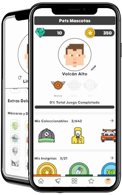 Dos moviles en vertical con las pantallas de perfil del usuario de la app StartGameGo.