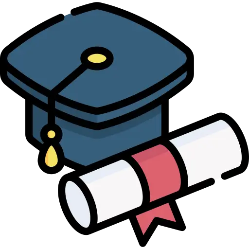 Sombrero de estudiante o birrete con un diploma que representa un centro educativo.
