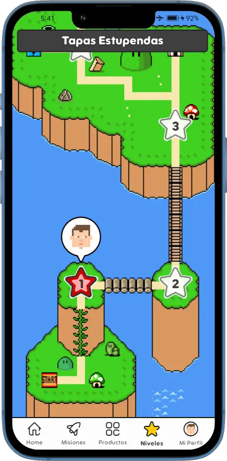 Movil con la app StartGameGo de la pantalla de juego.