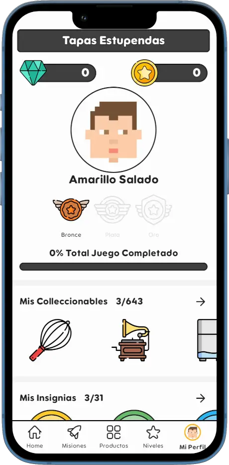 Movil con la app StartGameGo de la pantalla de perfil de usuario.